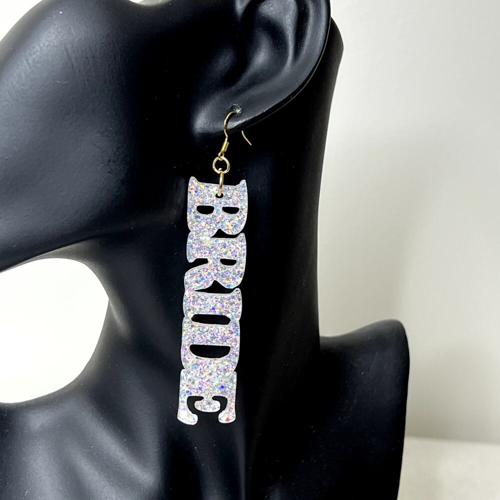 White Sparkle Bride Dangle Earrings